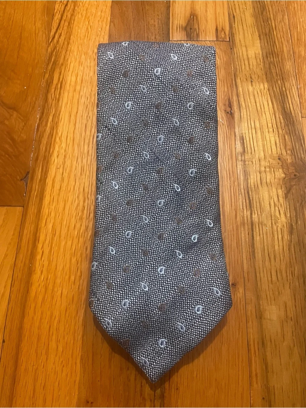 $390 Ermenegildo Zegna Paisley Embroidered Houndstooth 100% Silk Tie